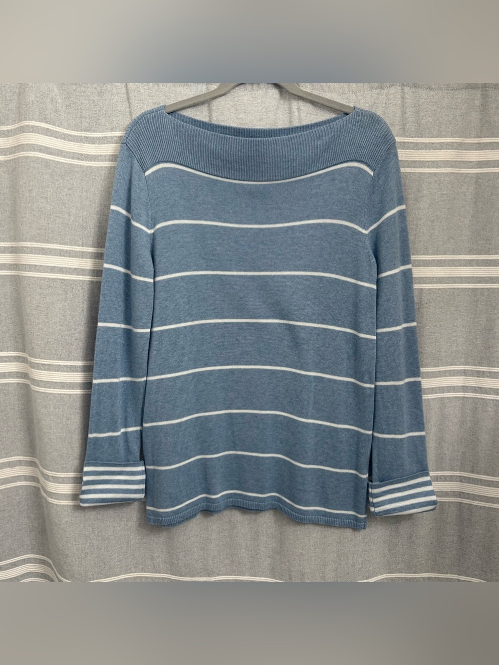 Chaps Blue & White Striped Boat Neck Sweater Size M